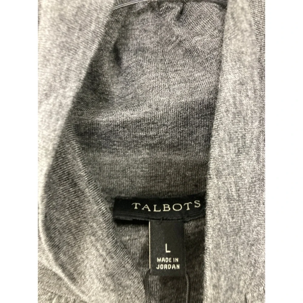 New Talbots Mock Neck‎ Top Large Gray Long Sleeve Cotton Blend Minimalist